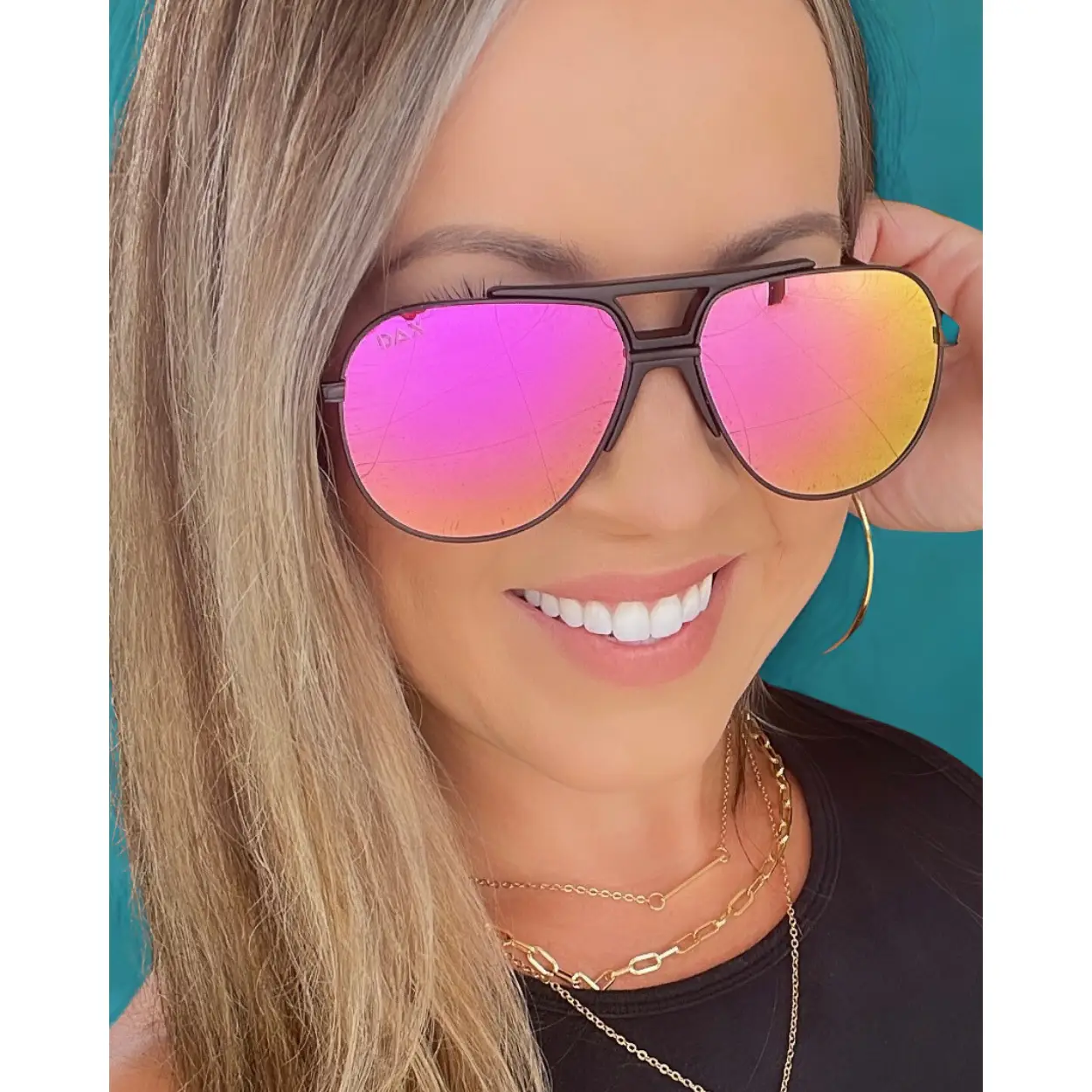 DAX Eyewear - Brooks Sunglasses - Aviator Frame - UV400 TAC Polarized Lens - Black, Hot Pink Mirror Lens and Gold Mirror Lens Options