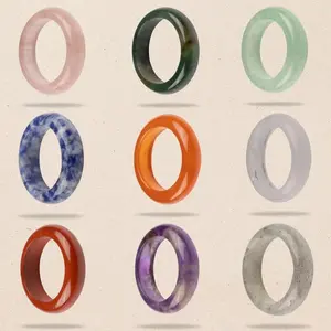 Healing Crystal Rings, Natural Stone Solid Bands, Jewelry Gifts, Energy Crystals, Minimalist Rings, US Sizes 7–10, 18 Natural Crystals