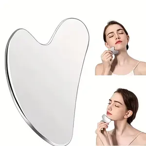 1pc Stainless Steel Facial Eye Beauty Muscle Relaxation Massager, Heart Shape Face Scraping Tightening Lifting Massage Board, Facial Care Tools