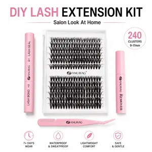 ANURAG DIY Cluster Lash Extension Kit, 240 D Curl Mixed 9-17mm Lash Clusters With 2-In-1 Bond & Seal Glue, Gentle Lash Remover & Precision Curved Tweezer, 7+ Days Waterproof Reusable At Home Lash Set For Beginners jersey new high quality eyelash