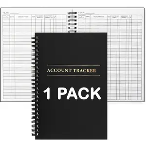 1-Pack Ledger Book with Embossed Foil Letters - Coil Ring Binding, Durable Cover, Compact Lightweight Budget Planning Notebook for Small Business Accounting (100 Pages)