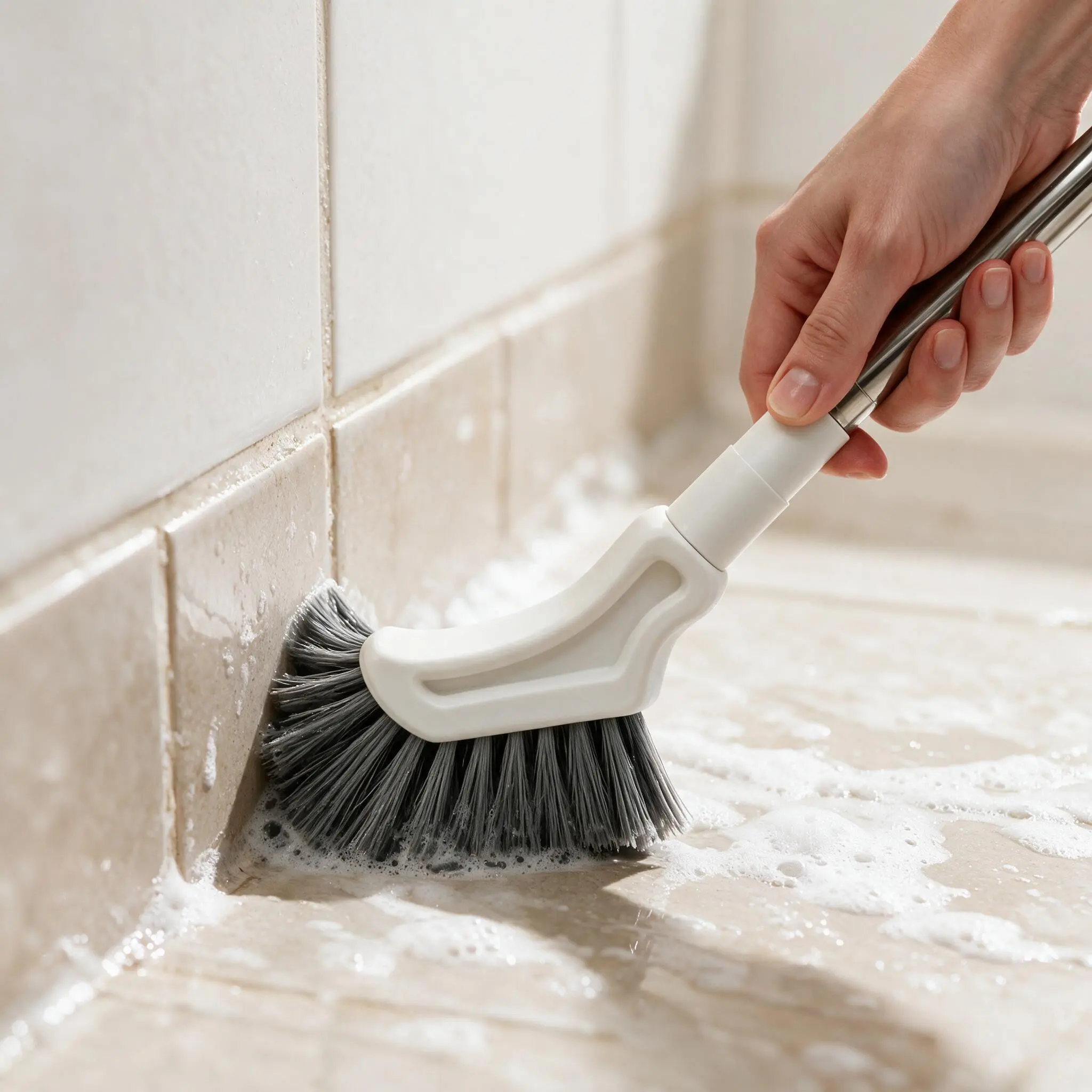 Extendable Gap Cleaning Brush, L-shaped Long Handle Grout Cleaner Brush, Adjustable Length , Hard Bristle Crevice Scrub Brush for Bathroom, Tile, Floor, Toilet Corners, Household Deep Cleaning Tool