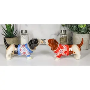 Ebros French Basset Hounds Magnetic Ceramic Salt Pepper Shakers Collectible Set
