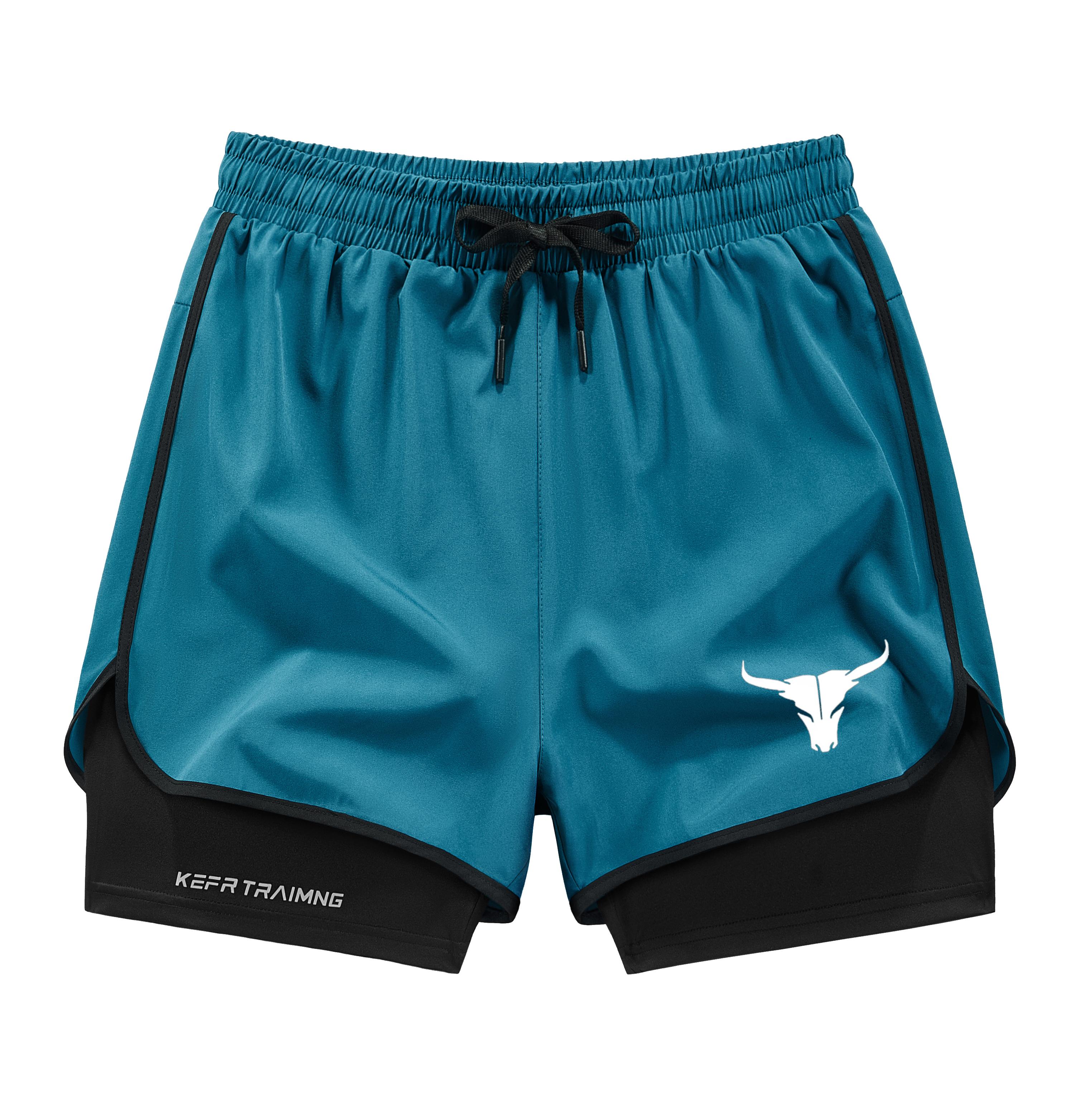 Men's 2 in 1 Quick Dry Gym Shorts, Bull Graphic Double-Decker Athletic Shorts with Zipper Pockets, 3 Pack Workout Running Shorts for Men