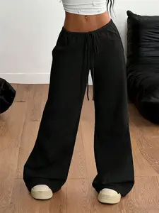 Women's Summer Casual Loose-Fitting Wide Leg Pants, Textured Pleated Design, Fashionable Comfortable Daily Wear, Plain Style