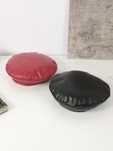 Solid Color PU Leather Beret, Casual Simple Style Beret Hat for Outdoor Sketching, Fashion Accessories for Women & Men