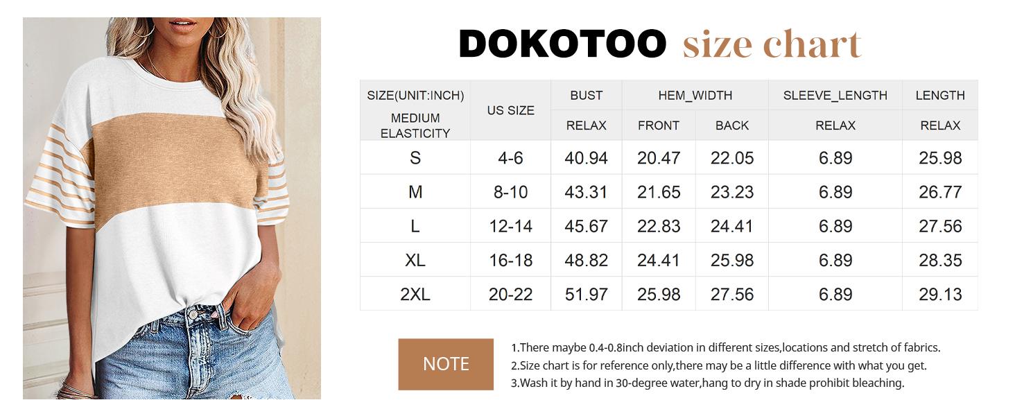 Dokotoo Women's Summer Tops Trendy Oversized 2026 Crewneck Casual Color Block Striped Shirts Blouses Soft Stretchy Breathable Material Classic Contrast Colors Perfect for Work & Leisure