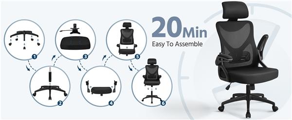 Yaheetech Ergonomic Office Chair, High Back Desk Chair with Adjustable Padded Headrest and Lumbar Support, Computer Chair Mesh for Home Office Office Chair High Back