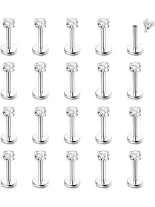 20Pcs 16G Labret Piercing Jewellery 316L Steel Labret Studs with CZ Ball 3MM Tragus Earrings Helix Cartilage Nose Hoop Piercing Jewellery in Silver Gold Vertical Labret Jewelry 6/8/10mm