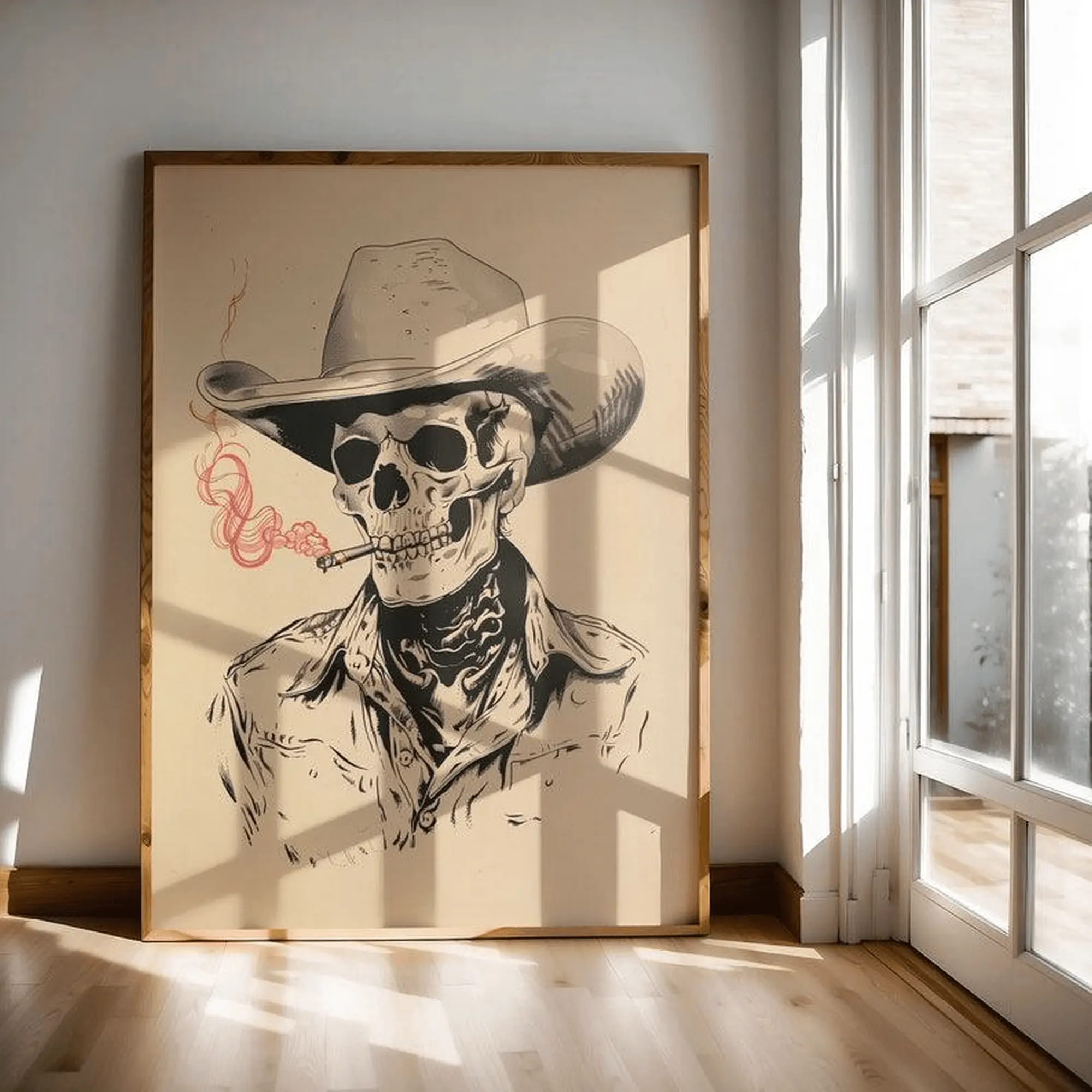 skeleton cowboy print, bar art, vintage art, eclectic wall art, rustic home decor Framless Poster