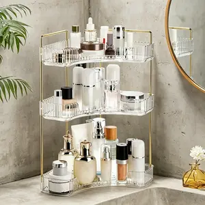 3-Tier Corner Bathroom Organizer Aesthetic Vanity Storage Shelf for Makeup Skincare Perfume Space-Saving Countertop Tray White 90-Degree Design Multipurpose Organizer tiktokshopspringglowup