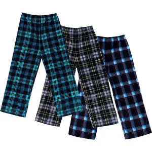 Boys Pajama Pants - Soft Micro Fleece PJ Bottoms for Kids Printed Plaid Design Boy's Sleepwear Size 6–20 3PKGift