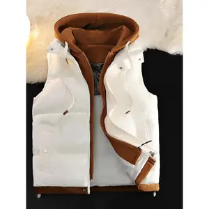 Faux Two-Piece Vest Jacket - Sleeveless, Hooded, Zip-Up Outerwear for Fall/Winter | Machine WashablejN09