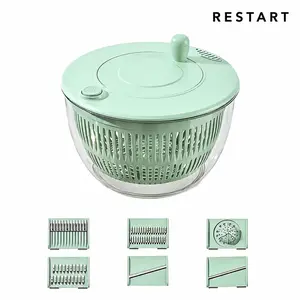 Salad Spinner Large, 3 IN 1 Vegetable and Fruit Washing Bowl with Strainer, Lettuce Spinner with 5 Blades Slicer, Egg Yolk Strainer, Salad Bowl for Efficient Salad Preparation, 5.3 Qt Kitchen Gadgets Set#SummerWins#DFYD