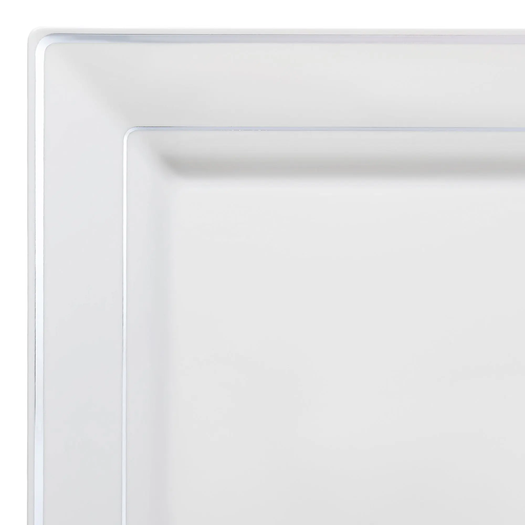 White with Silver Square Edge Rim Plastic Dinner Plates (9.5")