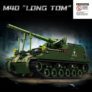 M40 Self-Propelled Gun Tank Building Set, Military Series Tank Theme, Assembly Toy, Track Movement, Rotating Barrel, Stable Design, Creative Display, Building Blocks Model