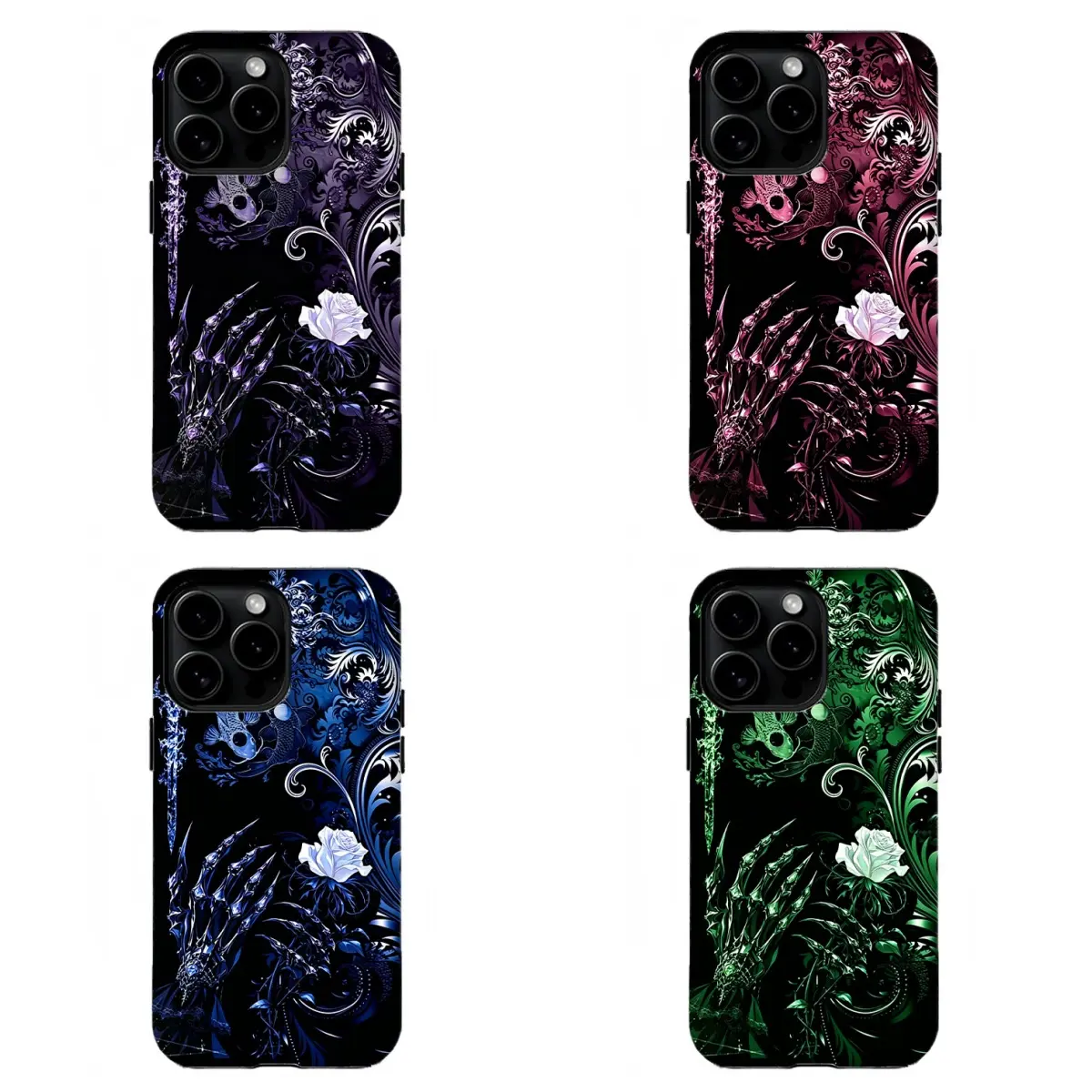 Gothic Baroque Swirl Custom Shockproof Wireless Phone Casing, Vintage Filigree Skeleton Hand Rose Design, Protection Accessory For iPhone 11-17 Pro Max & Samsung S22-S26 (Fan Gift)