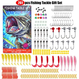 261pcs Fishing Tackle Gift Set, Glow Fishing Beads, Wide Gap Offset Hooks, Split Shot Sinkers, Artificial Bait Collection, Artificial Fishing Lures
