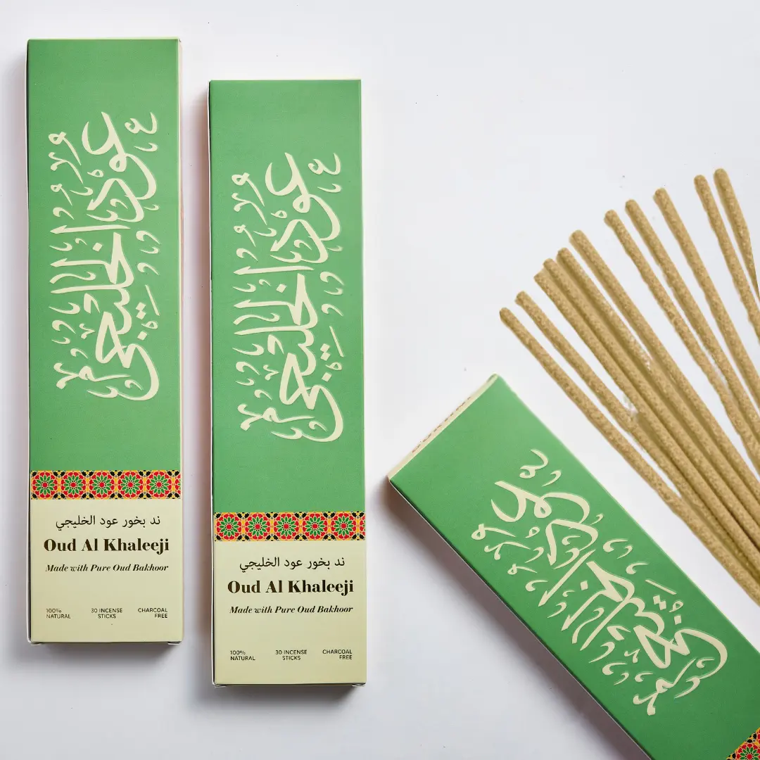 Oud Al Khaleeji Bakhoor Sticks Set - Pure Arabic Oudh Incense, 90 Zesty Home Fragrance Sticks for Refreshing Indoor Ambiance