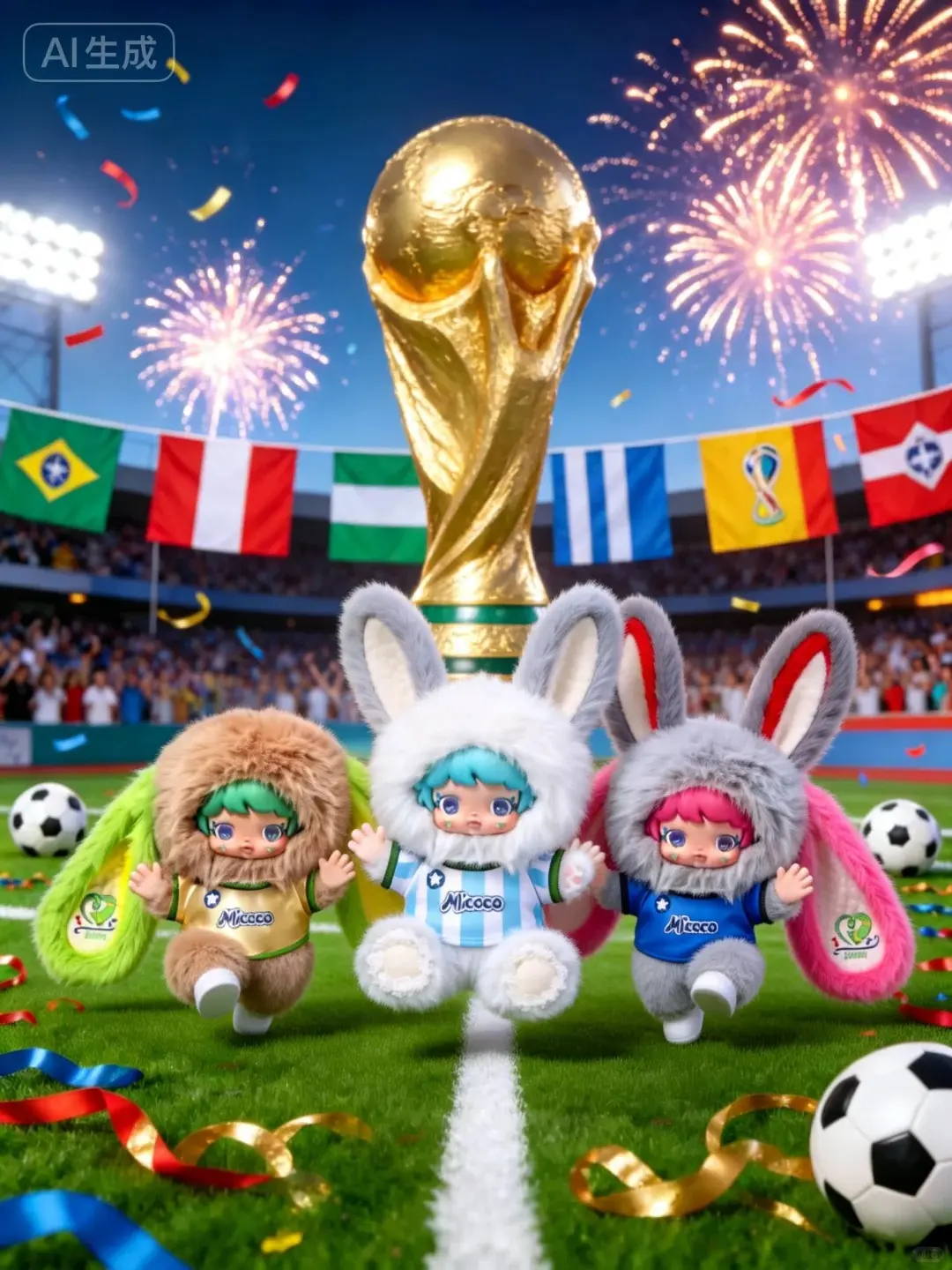 Micoco-FootballBeautyMicoco Football Beauty Series Plush Doll, Kawaii Bunny Football Themed Collectible Figure, Fluffy Cute Character Ornament, Gift for Fans Toy Collectors