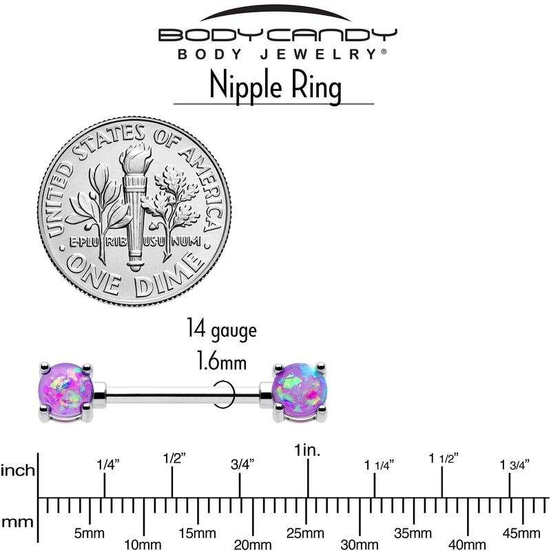 14 Gauge 9/16 Purple Faux Opal Externally Threaded Barbell Nipple Ring Set