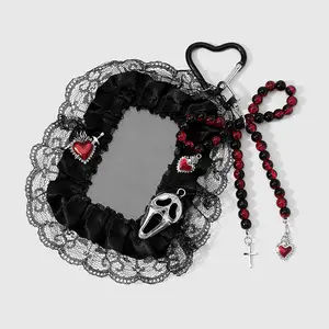 1 piece y2k sweet‑cool unique retro dark gothic style handmade beaded bow card holder/card case featuring butterfly, skull head, cross, heart, wings, lace, multi‑layered trim; available in multiple colors; suitable for campus cards and travel cards; DIY k