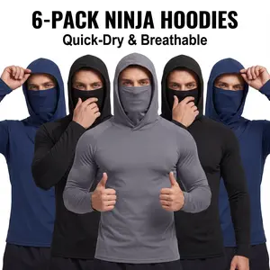 6-piece set men's outdoor work sun protection clothing with sun-blocking hoodie, featuring built-in face mask and neck guard, breathable long-sleeve hoodie