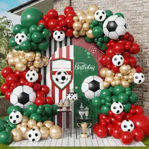 190pcs Soccer Balloon Garland Kit in Red, Green & Gold with Foil Soccer Ball Balloons