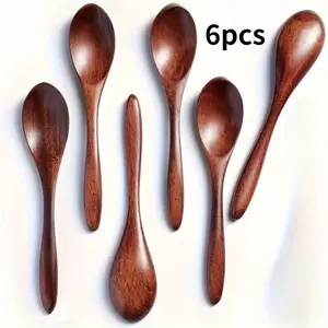 6 PCS Handmade Wooden Spoons – 5.7 Inch Small Natural Stirring Spoons for Coffee, Honey, Dessert, Kitchen & Restaurant Use