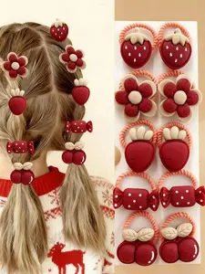 10pcs Dark Girls Hair Accessories Sets Colorful Flower Fruit Elastic Small Hair Ties Headwear, Cute and Durable Hair Bands for Kids