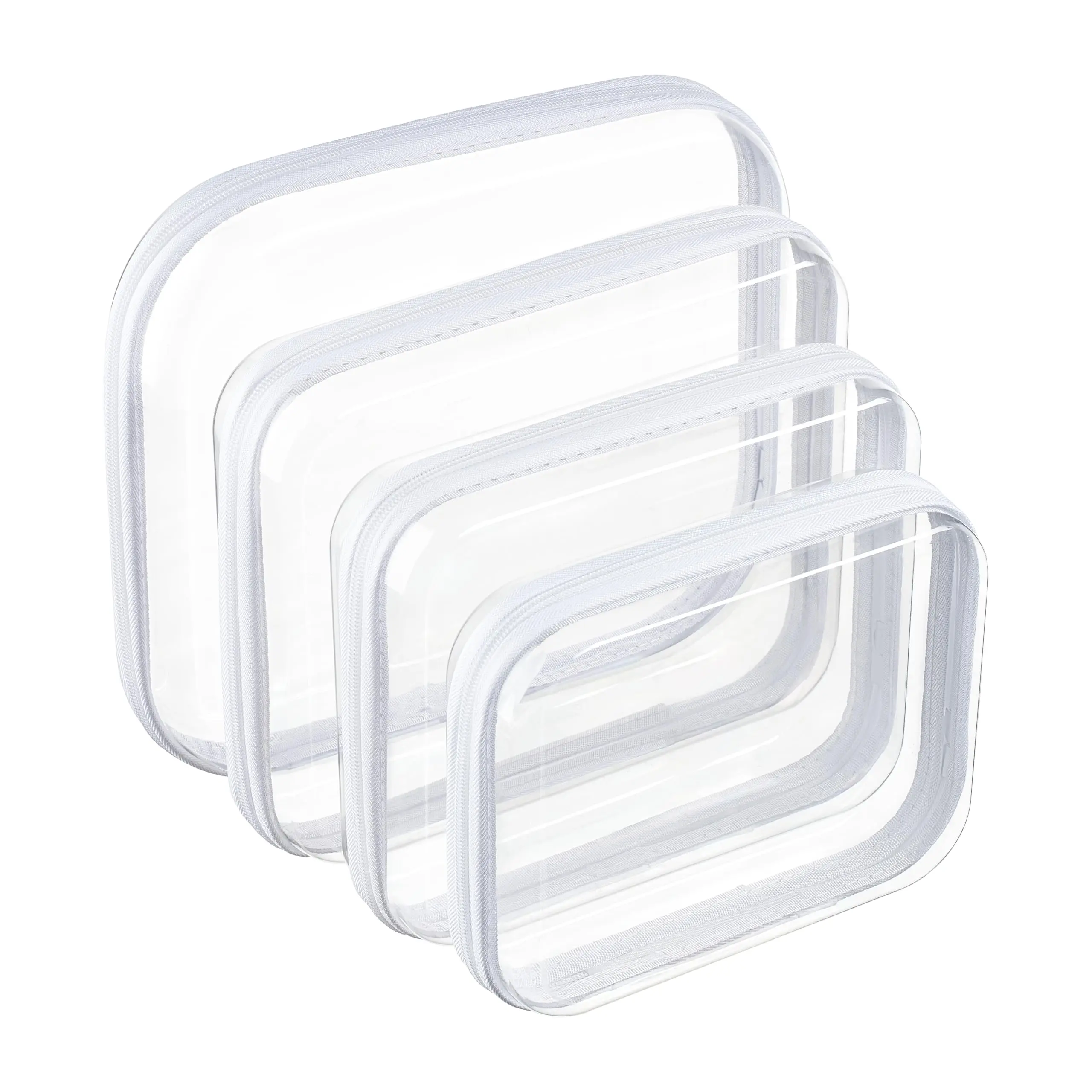 Four-piece set (small - medium - large - extra large) transparent hard-shell zipper storage boxes, lightweight transparent hard plastic organizing bags, suitable for travel storage and organization, dust-proof storage box