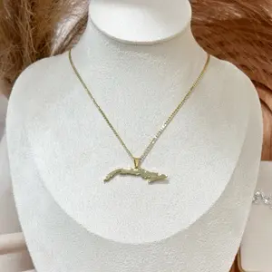 Cuban Map Necklace 17 Inch Fina Chain Gold Laminated Pendant Jewelry for Women