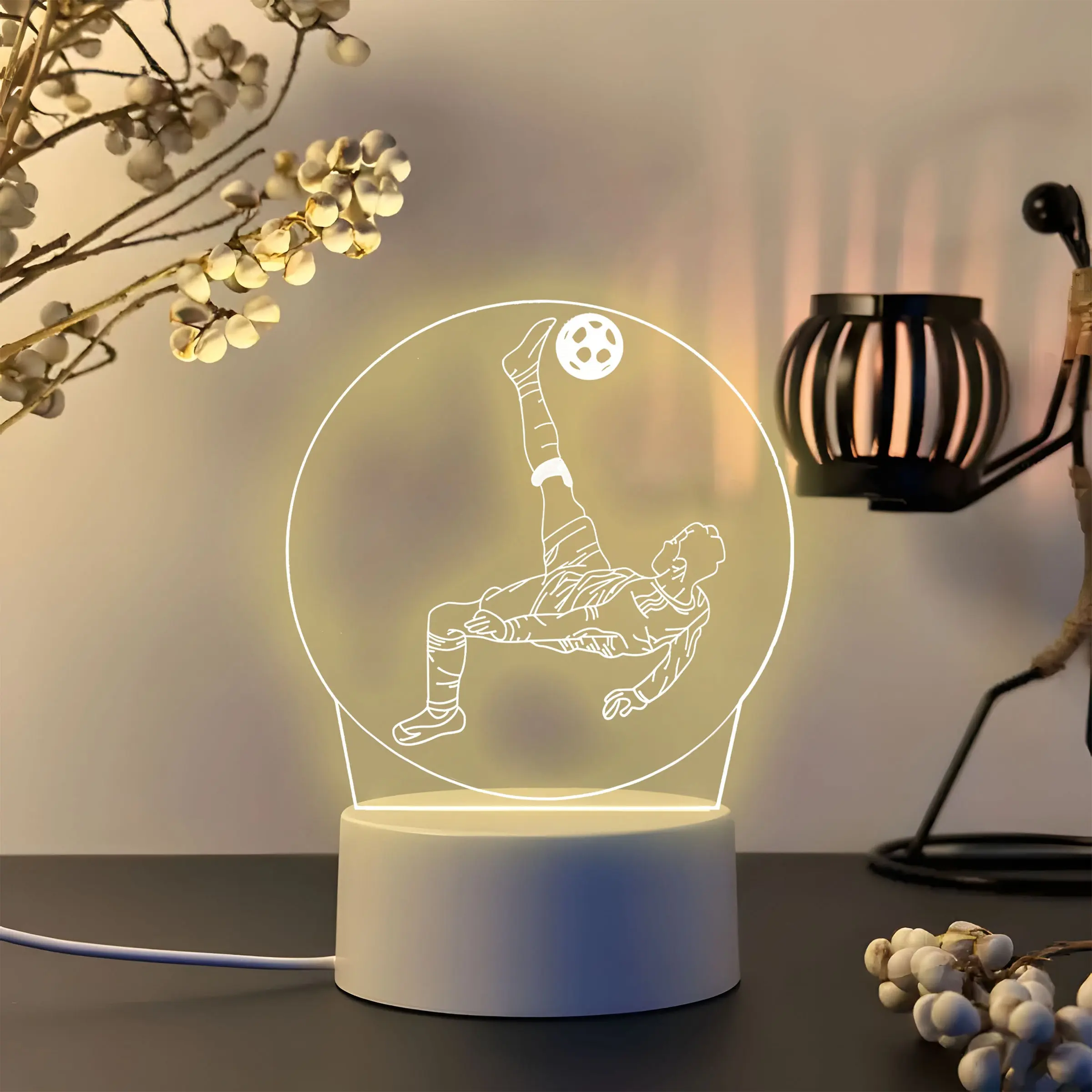 USB Creative Glowing Soccer Night Light, Decorative Desk Lamp, Bedroom Living Room Study Decoration, Plastic Enclosure, 1 Piece