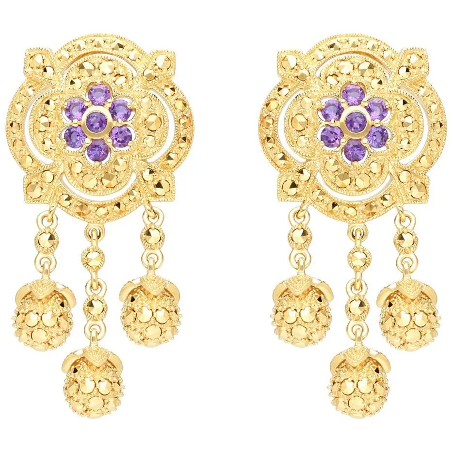 Dallas Prince 14K Clad Amethyst & Marcasite Drop Earrings