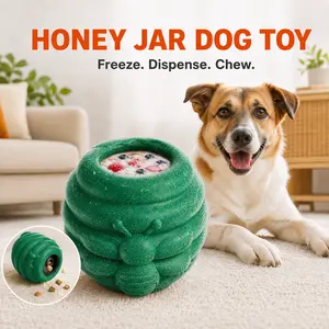Honey Jar Dog Enrichment Toy, Freezable Lick Bowl & Treat Dispenser, Chew-Resistant Puzzle Toy with 2 Detachable Cups for Dogs