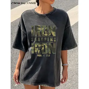 Unisex Cotton Gym T-Shirt – Washed Iron Sharpens Iron Christian Camouflage Design