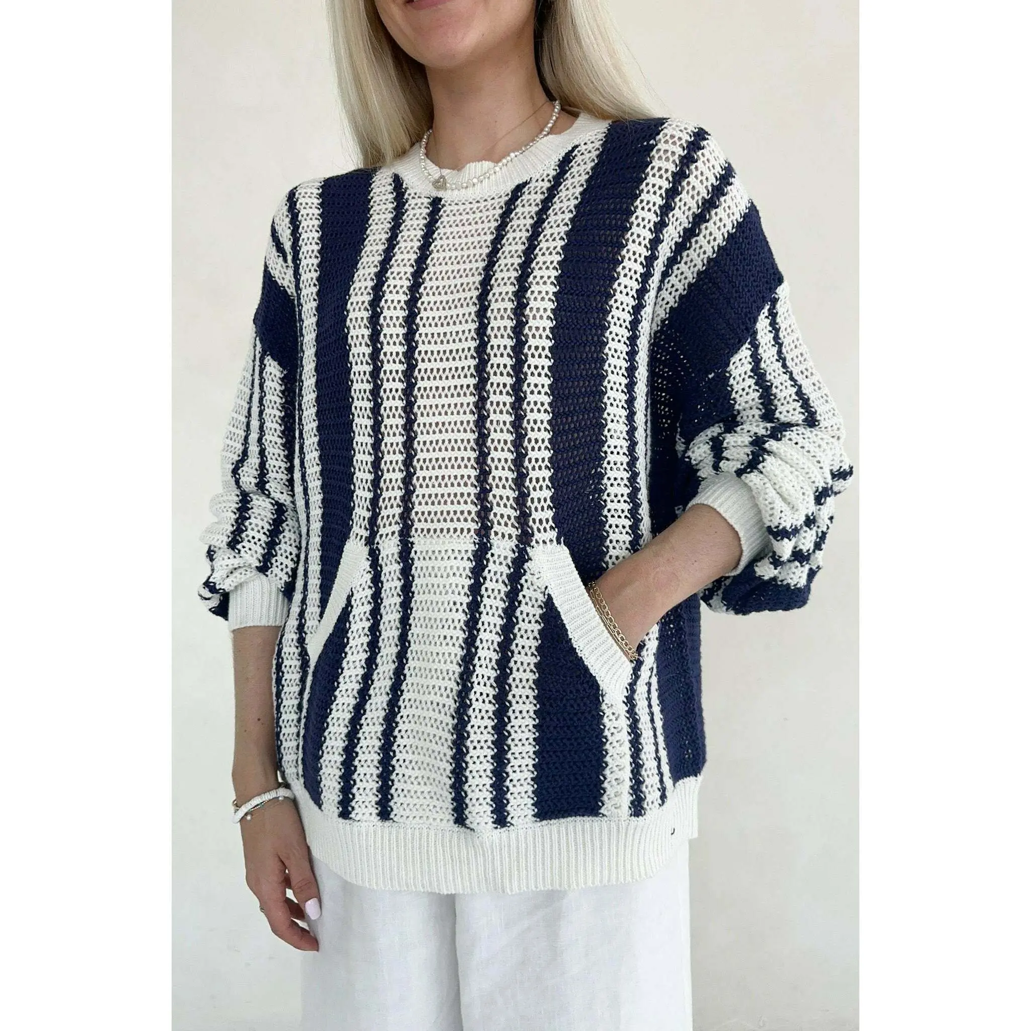 Mission Beach Striped Pattern Sweater