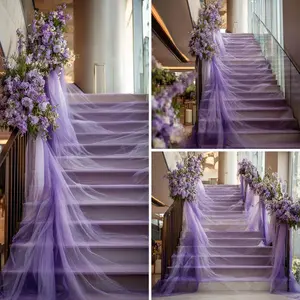 1/2/3 pieces, semi-transparent light purple party tulle, 76*502cm polyester fabric, suitable for wedding ceremonies/festival parties/banquet venues, perfect for decorating arches, Wedding arch cover, Party Decoration