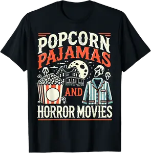 Popcorn Pajamas And Horror Movies Scary Horror Movie Lovers T-Shirt - 58B0DP5TQDHJ