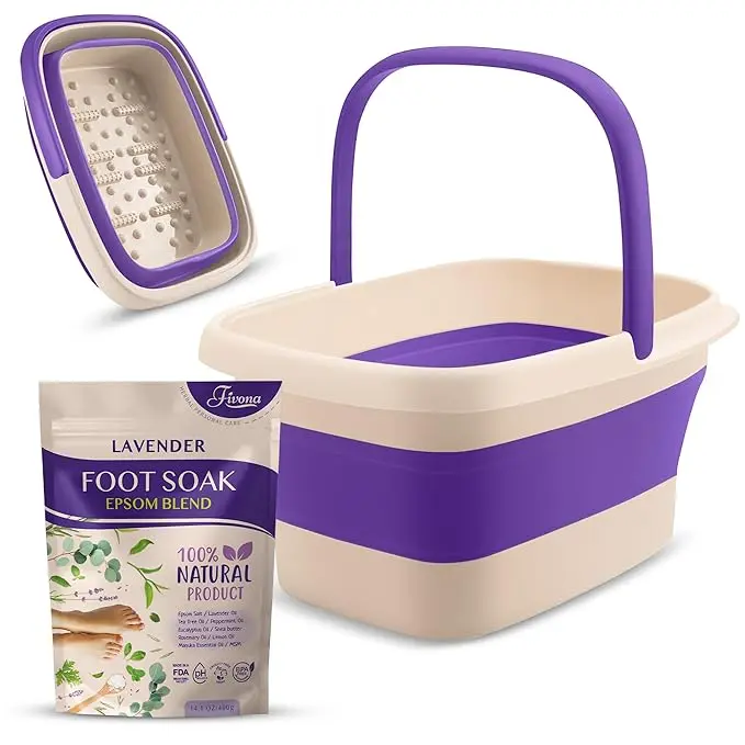Fivona Foot Care Kit 2 in 1 - Foot Soak Blend with Epsom Salt, Lavender and Natural Oils - Expandable Foot Soak Basin - Pedicure Spa Soak for Tired Feet, Cracked Heels, Stubborn Foot Calluses