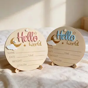 ROSY x 1pc Newborn Photography Prop "Hello World" Baby Birth Announcement Board, Wooden Baby Name Sign, Baby Keepsake, Infant Party Easter Gift