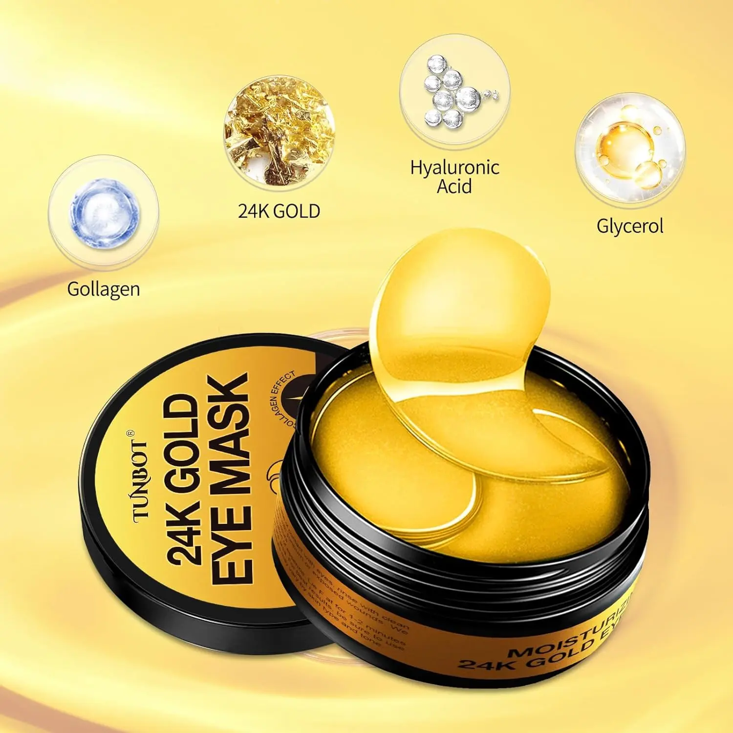 5 Pcs TUNBOT Under Eye Patches-24k Gold Eye Mask Pads - 60 Pieces, Collagen Hyaluronic Acid Eye Mask, Anti-Aging, Reduce Dark Circles, Puffiness and Wrinkles, For Men and Women