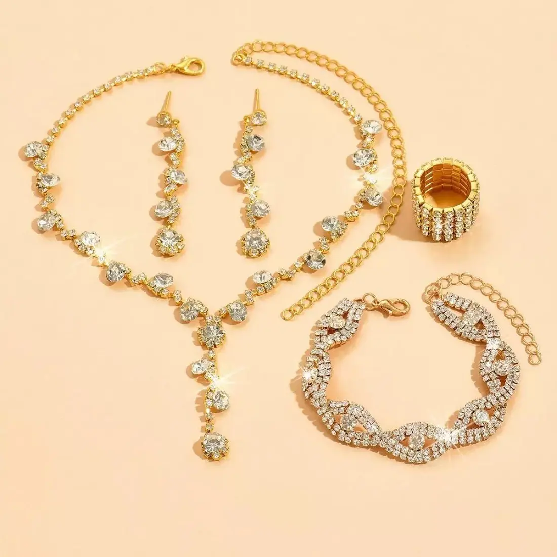 Women's Fashion Crystal Matching Jewelry Set - Rhinestone Earrings, Luxury Bridal Statement Choker, Shiny Accessory for Cocktail Dress, Formal Outfit, Thoughtful Gift, Matching Set, Chic Fashion Accessory Sets