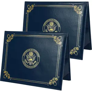 Deluxe  Citizenship Certificate Holder 2025 Naturalization Padded PU Leather Cover with Golden  Seal of The  for  Gifts, Pack of 2