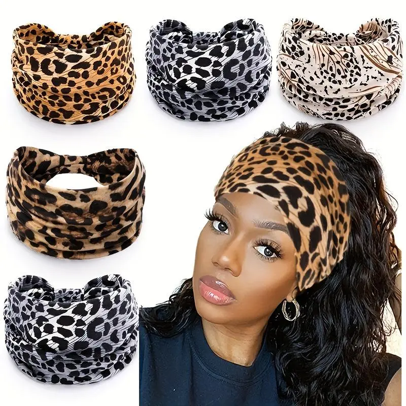 Women's 4-5 Pack Elastic Cotton Cashew-Designed Sports Headbands, Bohemian Sweat-Absorbent Workout Headbands for Fitness, Daily Wear, Workout Headband