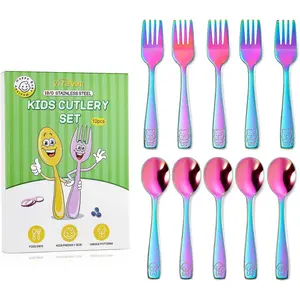10 Pack Toddler Utensils, Stainless Steel Rainbow Silverware Set for Kids, Children Safe Cutlery Set Includes Forks and Spoons - Dishwasher Safe
