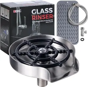 Stainless Steel Glass Rinser with Drying Mat | Powerful Cup Washer for Sink - Quick Glass Washer for Sink | Kitchen Sink Faucet Glass Washer