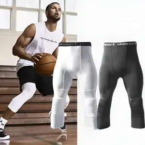 Men's ¾ Length Compression Pants for Basketball & Workout - Breathable Stretch Gym Leggings with Knee Support for Sports & Training scrunch  bum  leggings long sleeve stand collar sport plussize fit athleisure style shiny 3-pack high waist yoga pant car