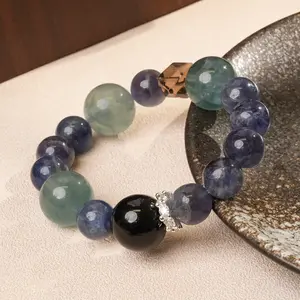 LUMAWU Silver Obsidian & Blue Green Fluorite Bracelet | Cool Temperament & Spiritual Balance