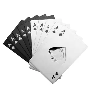 Ace of Spades 8Pcs Poker Card Bottle Openers Stainless Steel Portable Metal Credit Card Beer Can Cap Openers Silver Black for Wallet Pocket Wedding Birthday Party Compact & Portable Kitchen Utensils Set